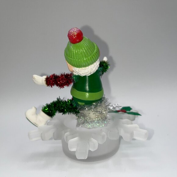 Vintage Ceramic Hand Painted Santa atop a vintage frosted glass snowflake OOAK - Picture 6 of 16